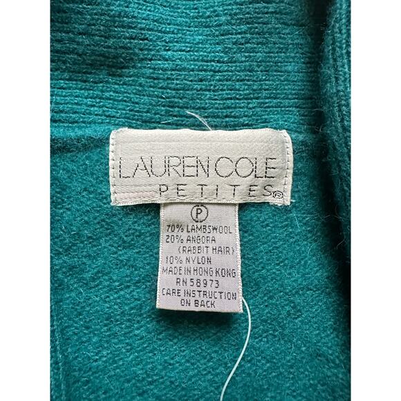 Vintage Lauren Cole Teal Wool angora Cardigan jacket knit blazer gold buttons P - Picture 6 of 15